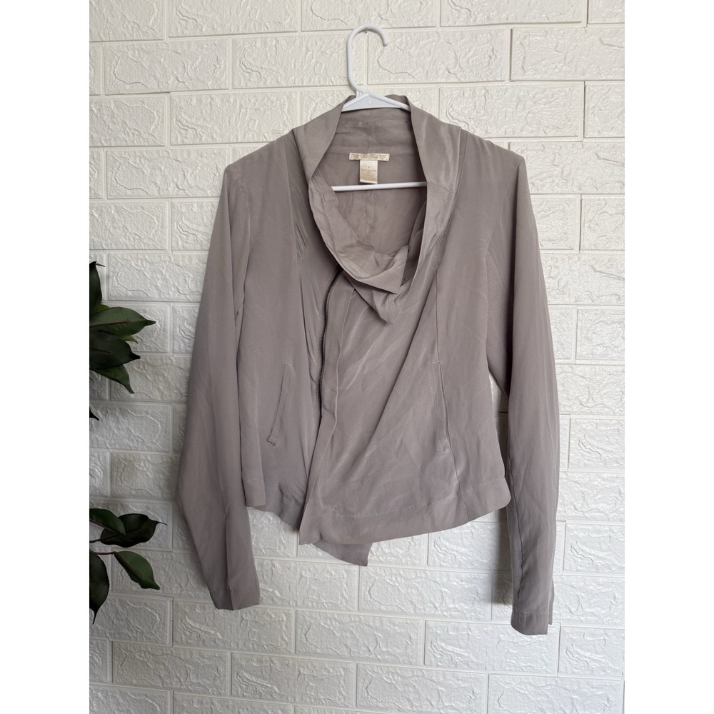 Gold Hawk Silk Jacket Champagne Full Zip Pockets Short Classic Size S